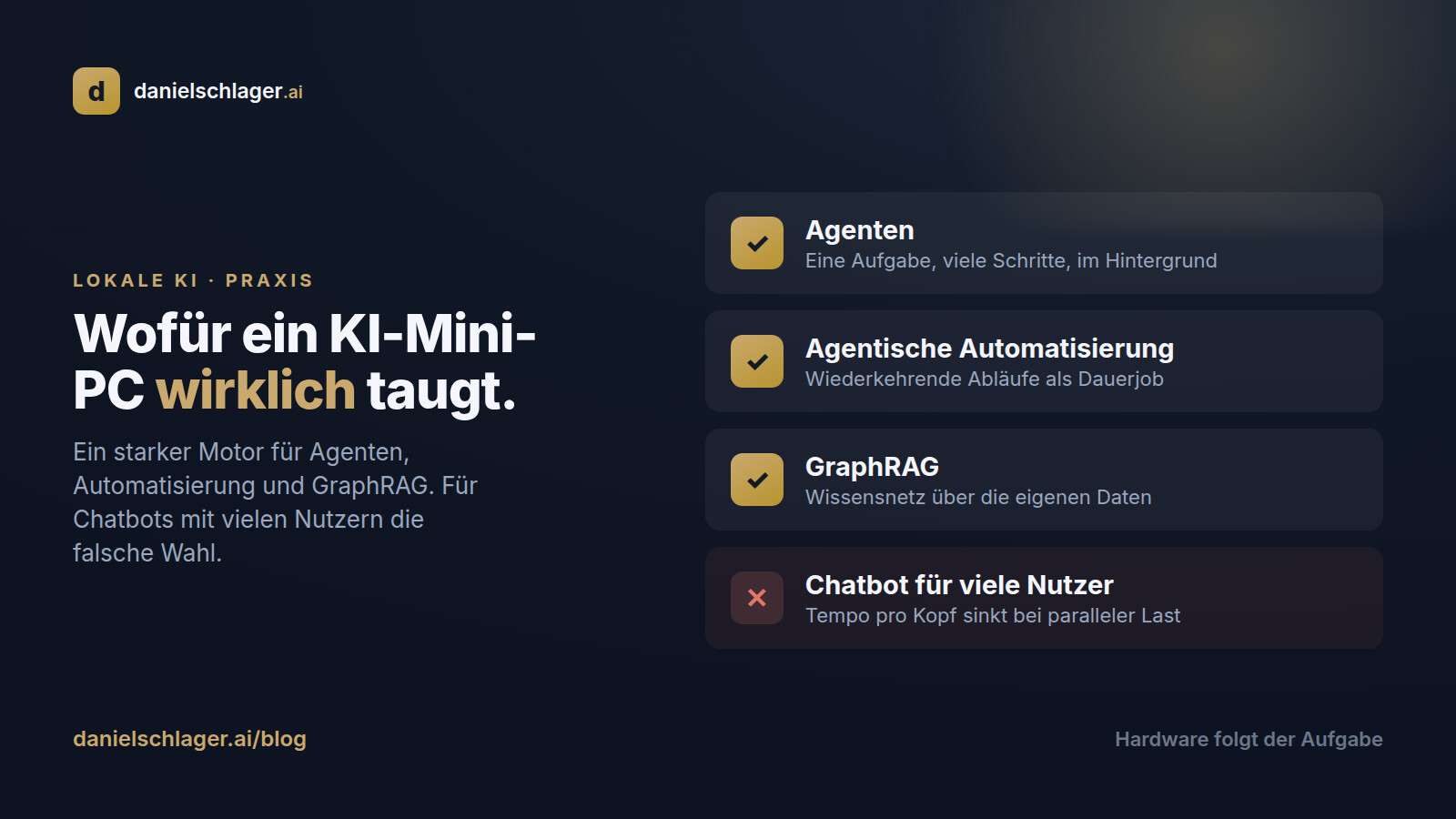 Übersicht, wofür ein lokaler KI-Mini-PC geeignet ist und wofür weniger